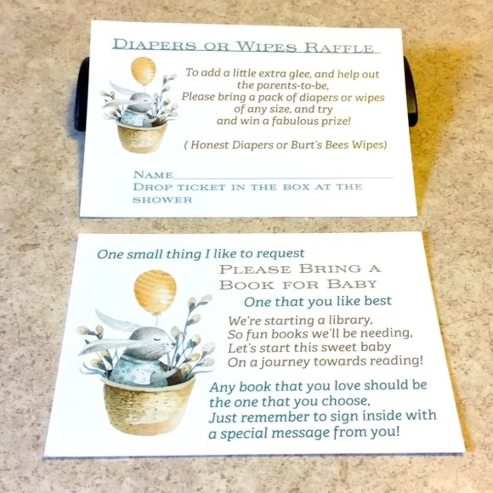 BNWT 35 OF EACH BABY SHOWER DIAPERS RAFFLE & BOOK CARDS GENDER NEUTRAL BUNNY